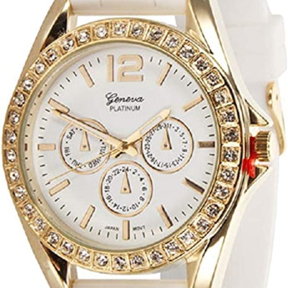 Geneva Platinum 7846 Women's Decorative Chronograph Rhinestone-accented Silicone